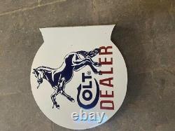 Rare Porcelain Colt Enamel Sign 24 Inches Double Sided With Flange