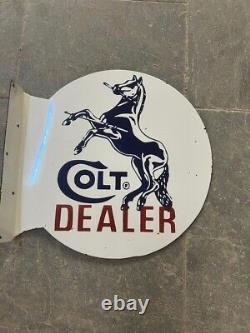 Rare Porcelain Colt Enamel Sign 24 Inches Double Sided With Flange