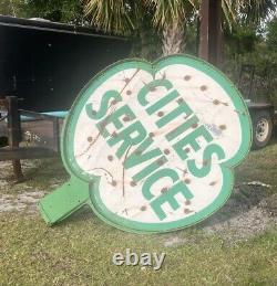 Rare Porcelain Double Sided Cities Service Shamrock Gas Sign with Frame 6x6