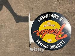 Rare Porcelain Fender Enamel Sign 24 Inches Double Sided With Flange