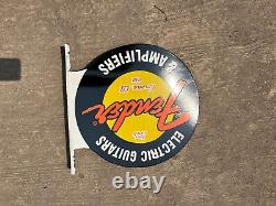 Rare Porcelain Fender Enamel Sign 24 Inches Double Sided With Flange