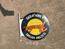 Rare Porcelain Fender Enamel Sign 24 Inches Double Sided With Flange
