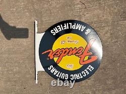Rare Porcelain Fender Enamel Sign 24 Inches Double Sided With Flange