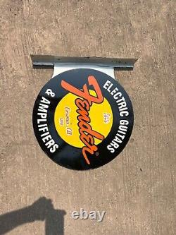 Rare Porcelain Fender Enamel Sign 24 Inches Double Sided With Flange