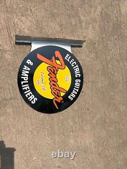 Rare Porcelain Fender Enamel Sign 24 Inches Double Sided With Flange