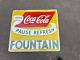 Rare Porcelain Fountain Coca-cola Enamel Sign 42 Inches Double Sided Die Cut