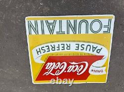 Rare Porcelain Fountain Coca-cola Enamel Sign 42 Inches Double Sided Die Cut