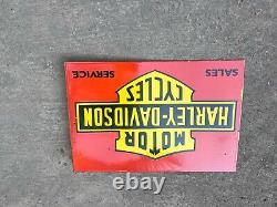 Rare Porcelain Harley Davidson Enamel Sign 24x16 Inches Double Sided With Flange