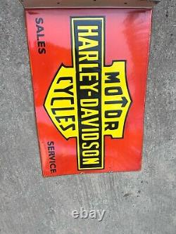 Rare Porcelain Harley Davidson Enamel Sign 24x16 Inches Double Sided With Flange