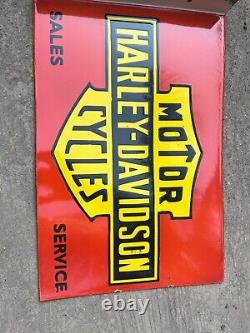 Rare Porcelain Harley Davidson Enamel Sign 24x16 Inches Double Sided With Flange