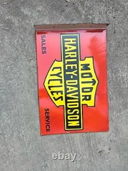 Rare Porcelain Harley Davidson Enamel Sign 24x16 Inches Double Sided With Flange