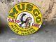 Rare Porcelain Musgo Enamel Sign 36 Inches Double Sided