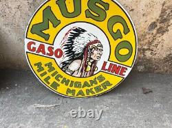 Rare Porcelain Musgo Enamel Sign 36 Inches Double Sided