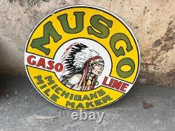 Rare Porcelain Musgo Enamel Sign 36 Inches Double Sided