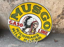 Rare Porcelain Musgo Enamel Sign 36 Inches Double Sided