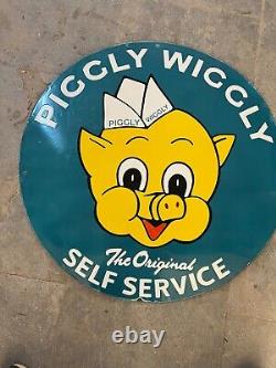 Rare Porcelain Piggly Wiggly Enamel Sign 30x30 Inches Double Sided