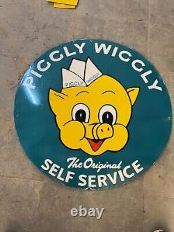 Rare Porcelain Piggly Wiggly Enamel Sign 30x30 Inches Double Sided