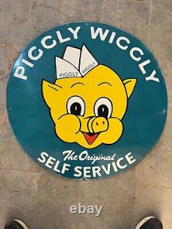 Rare Porcelain Piggly Wiggly Enamel Sign 30x30 Inches Double Sided