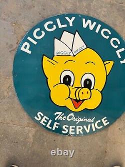 Rare Porcelain Piggly Wiggly Enamel Sign 30x30 Inches Double Sided