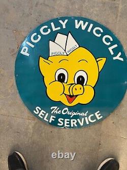 Rare Porcelain Piggly Wiggly Enamel Sign 30x30 Inches Double Sided