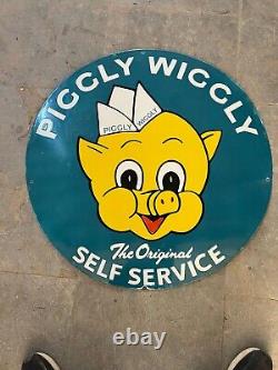 Rare Porcelain Piggly Wiggly Enamel Sign 30x30 Inches Double Sided