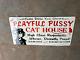 Rare Porcelain Playful Pussy Cat House Enamel Sign 36x18 Inches Double Sided