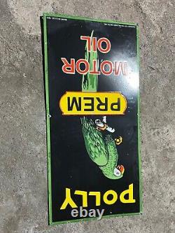 Rare Porcelain Polly Motor Oil Enamel Sign 42x20 Inches Double Sided