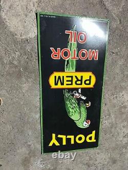Rare Porcelain Polly Motor Oil Enamel Sign 42x20 Inches Double Sided