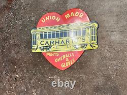 Rare Porcelain Union Made Carhartt's Enamel Sign 36 Inches Double Sided