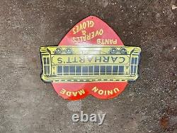 Rare Porcelain Union Made Carhartt's Enamel Sign 36 Inches Double Sided