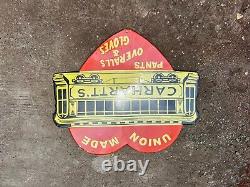 Rare Porcelain Union Made Carhartt's Enamel Sign 36 Inches Double Sided