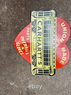 Rare Porcelain Union Made Carhartt's Enamel Sign 36 Inches Double Sided