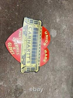 Rare Porcelain Union Made Carhartt's Enamel Sign 36 Inches Double Sided