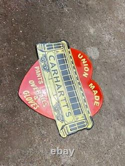 Rare Porcelain Union Made Carhartt's Enamel Sign 36 Inches Double Sided