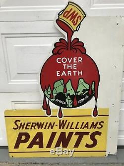 Rare Sherwin Williams Paint SWP Double Sided Porcelain Flange Sign 1950s-60s