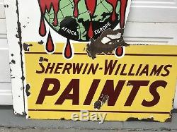 Rare Sherwin Williams Paint SWP Double Sided Porcelain Flange Sign 1950s-60s