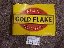 Rare Small Double Sided Enamel Sign. Antique Vintage. Wills Gold Flake Lil Beaut