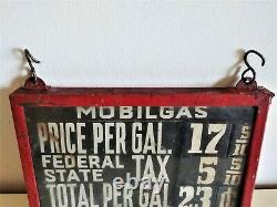 Rare Teens Teens-Early 1920's Double-Side Visible Gas Pump Mobilgas Price Sign