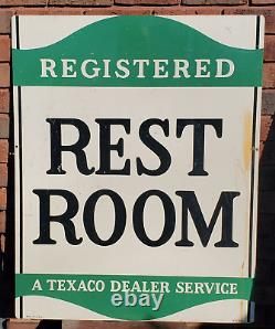 Rare Texaco Dealer Registered Rest Room Original Gas Station Double Sided Sign