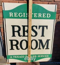 Rare Texaco Dealer Registered Rest Room Original Gas Station Double Sided Sign