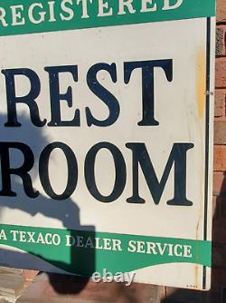 Rare Texaco Dealer Registered Rest Room Original Gas Station Double Sided Sign