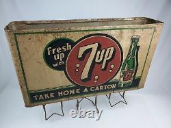 Rare Vintage 1940's 7up paper bag holder double sided sign Country Store display