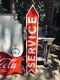 Rare Vintage 1940s Double-sided Porcelain Arrow Service Sign- Red & White