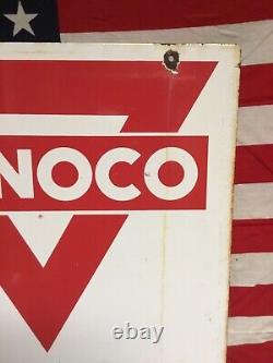 Rare! Vintage Conoco double sided porcelain advertising sign V logos 27 by 30