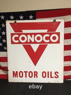 Rare! Vintage Conoco double sided porcelain advertising sign V logos 27 by 30