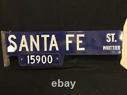 Rare Vintage Double Sided Reflective Porcelain Santa Fe St Sign