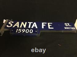 Rare Vintage Double Sided Reflective Porcelain Santa Fe St Sign