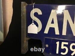 Rare Vintage Double Sided Reflective Porcelain Santa Fe St Sign