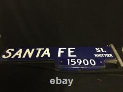 Rare Vintage Double Sided Reflective Porcelain Santa Fe St Sign