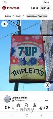 Rare Vintage Large 7UP Lighted Psychedelic Lexan Sign Double Sided With Frame